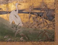 Japanese Two Panel Screen Egrets on Rivers Edge - 4203080