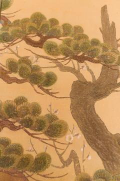 Japanese Two Panel Screen Embroidered Pine at Water s Edge - 1905756