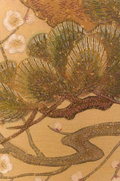 Japanese Two Panel Screen Embroidered Pine at Water s Edge - 1905801