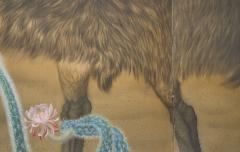 Japanese Two Panel Screen Emu in Flowering Cactus - 4340514