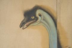 Japanese Two Panel Screen Emu in Flowering Cactus - 4340515