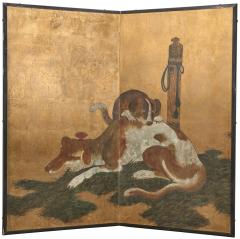 Japanese Two Panel Screen European Hounds - 4512729