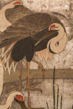 Japanese Two Panel Screen Family of Storks at Rivers Edge - 383838