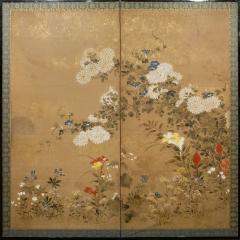 Japanese Two Panel Screen Flower Garden - 1143370