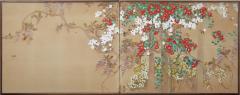 Japanese Two Panel Screen Flowering Vines and Wisteria - 2947151