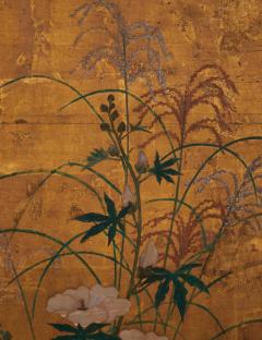 Japanese Two Panel Screen Flowers and Grasses on Gold - 3119852