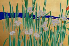 Japanese Two Panel Screen Flowers by River s Edge - 3164823