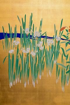 Japanese Two Panel Screen Flowers by River s Edge - 3164895