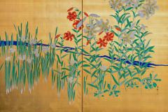 Japanese Two Panel Screen Flowers by River s Edge - 3164901