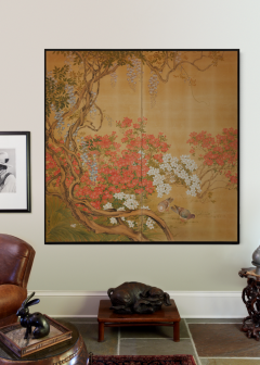 Japanese Two Panel Screen Garden Landscape - 3569483