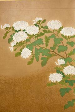 Japanese Two Panel Screen Garden Scene with Crysanthemums - 3119845