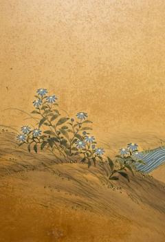 Japanese Two Panel Screen Garden Scene with Crysanthemums - 3119847