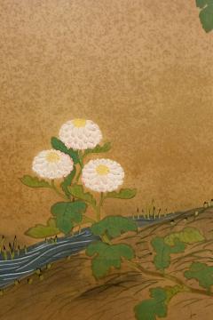 Japanese Two Panel Screen Garden Scene with Crysanthemums - 3119873