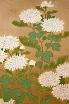 Japanese Two Panel Screen Garden Scene with Crysanthemums - 3119882
