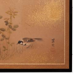 Japanese Two Panel Screen Gentle Landscape of Sparrow and Flowers - 3105854