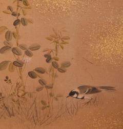 Japanese Two Panel Screen Gentle Landscape of Sparrow and Flowers - 3105865