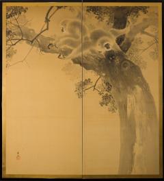 Japanese Two Panel Screen Gibbons in the Wild - 1499759