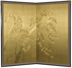 Japanese Two Panel Screen Gilded Pine - 4340513
