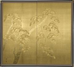 Japanese Two Panel Screen Gilded Pine - 4344626