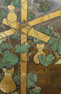 Japanese Two Panel Screen Gourds on Bamboo Arbor - 1139197