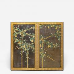 Japanese Two Panel Screen Gourds on Bamboo Arbor - 1292426