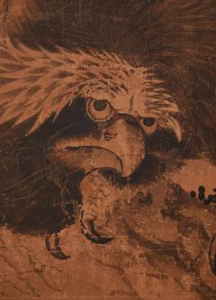 Japanese Two Panel Screen Hawk Perched in Pine Tree - 3145904