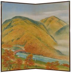 Japanese Two Panel Screen Higashiyama Hills in Autumn - 4340529