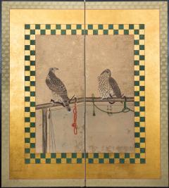 Japanese Two Panel Screen Hunting Falcons - 1336339