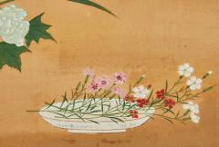 Japanese Two Panel Screen Ikibana Flower Arranging in Progress - 4216912