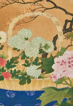 Japanese Two Panel Screen Ikibana Flower Arranging in Progress - 4216917