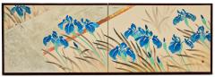 Japanese Two Panel Screen Irises Along a Raised Garden Walkway - 3351778