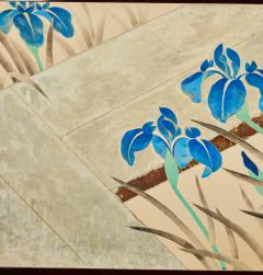 Japanese Two Panel Screen Irises Along a Raised Garden Walkway - 3351809