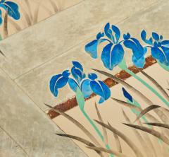 Japanese Two Panel Screen Irises Along a Raised Garden Walkway - 3351810