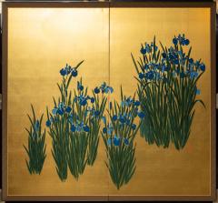 Japanese Two Panel Screen Irises on Gold - 1421276