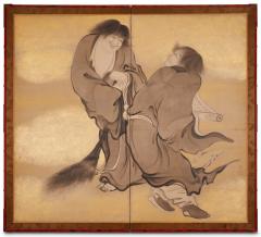 Japanese Two Panel Screen Kanzan and Jittoku - 3145890