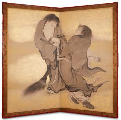 Japanese Two Panel Screen Kanzan and Jittoku - 3145906