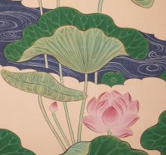 Japanese Two Panel Screen Lotus Leaves and Blossoms - 2955771