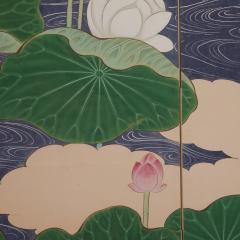 Japanese Two Panel Screen Lotus Leaves and Blossoms - 2955772