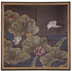 Japanese Two Panel Screen Lotus and Heron - 3145929