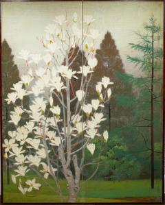 Japanese Two Panel Screen Magnolia Tree in Bloom - 1319986