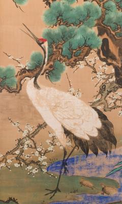 Japanese Two Panel Screen Manchurian Crane and Turtles - 1920229