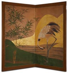 Japanese Two Panel Screen Manchurian Crane by Water s Edge - 3375530