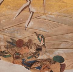 Japanese Two Panel Screen Mandarin Ducks in Winter - 3228465