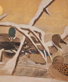 Japanese Two Panel Screen Mandarin Ducks in Winter - 3228479
