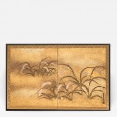 Japanese Two Panel Screen Millet Design with Gold Dust - 1303994