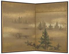 Japanese Two Panel Screen Misty Cedar Forest - 4340545