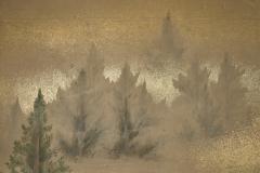 Japanese Two Panel Screen Misty Cedar Forest - 4340564