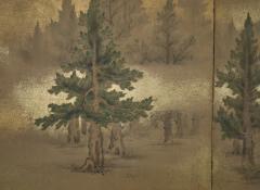 Japanese Two Panel Screen Misty Cedar Forest - 4340613