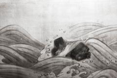 Japanese Two Panel Screen Moon Rising Over Turbulent Ocean Landscape - 1762430