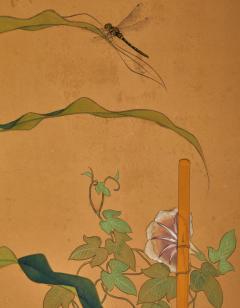 Japanese Two Panel Screen Morning Glories with Maize and Bamboo Trellis - 3500569